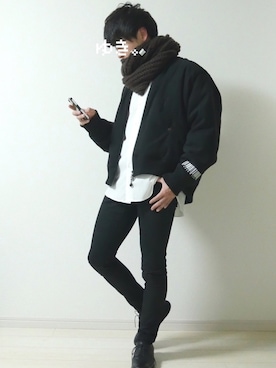 「SHAREEF（シャリーフ）のアイテム（MA-1）」を使った、ゆき。さん（メンズ・168cm）の冬コーディネート