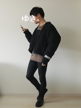 「SHAREEF（シャリーフ）のアイテム（MA-1）」を使った、ゆき。さん（メンズ・168cm）の冬コーディネート
