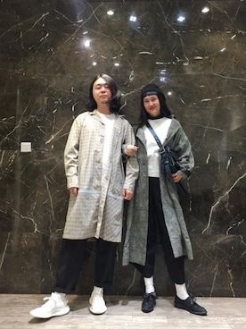 「秋」｜「アイテム（ピーコート）」を使った、Meredith N KING寜謐謐さん（レディース・168cm）の秋コーディネート