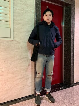 「SuperDry（スーパードライ）のアイテム」を使った、Azuma さん（メンズ・168cm）の冬コーディネート
