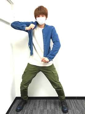 「HVC（エイチブイシー）のアイテム（デニムジャケット）」を使った、赤髪のともさん（メンズ・170cm）の春コーディネート
