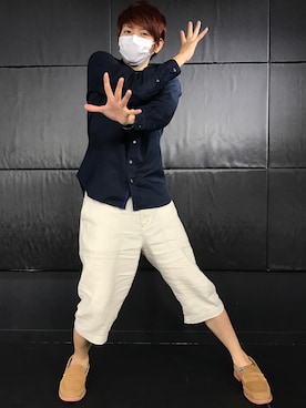 「HVC（エイチブイシー）のアイテム（パンツ）」を使った、赤髪のともさん（メンズ・170cm）の夏コーディネート