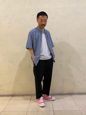 「BEAUTY&YOUTH UNITED ARROWS（ビューティーアンドユースユナイテッドアローズ）のBY KOMATSU PACK イージー オッド パンツ 【セットアップ対応】（その他パンツ、グレー系）」を使った、NISHIDAさん（メンズ・163cm）の春コーディネート