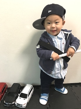 「パーカー×シャツ」｜「アイテム（その他）」を使った、ao&akaさん（キッズ・80cm）の春コーディネート