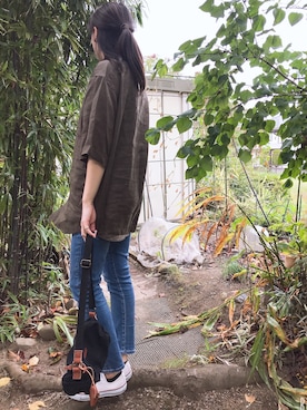 「Ungrid（アングリッド）のハイウエストストスリ（デニムパンツ）」を使った、Sakuさん（レディース・163cm）の秋コーディネート