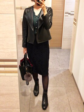 「NATURAL BEAUTY BASIC（ナチュラルビューティーベーシック）のアイテム（ライダースジャケット）」を使った、yuukiさん（レディース・170cm）の秋コーディネート