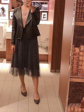 「NATURAL BEAUTY BASIC（ナチュラルビューティーベーシック）のアイテム（ライダースジャケット）」を使った、yuukiさん（レディース・170cm）の春コーディネート