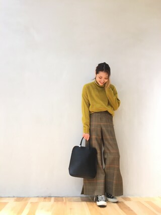 city（シティ）の「グレンチェックサイドスリットワイドパンツ
