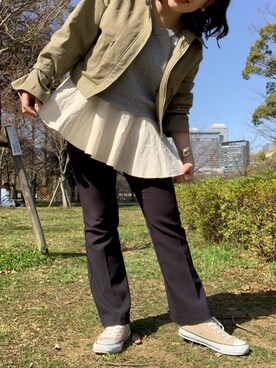 「骨格診断ストレート」｜「アイテム（ジャケット/アウター）」を使った、まきゃさん（レディース・157cm）の春コーディネート