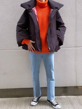 「アイテム（ダウンジャケット/コート、レッド系）」を使った、SAGAWAさん（メンズ・176cm）の冬コーディネート