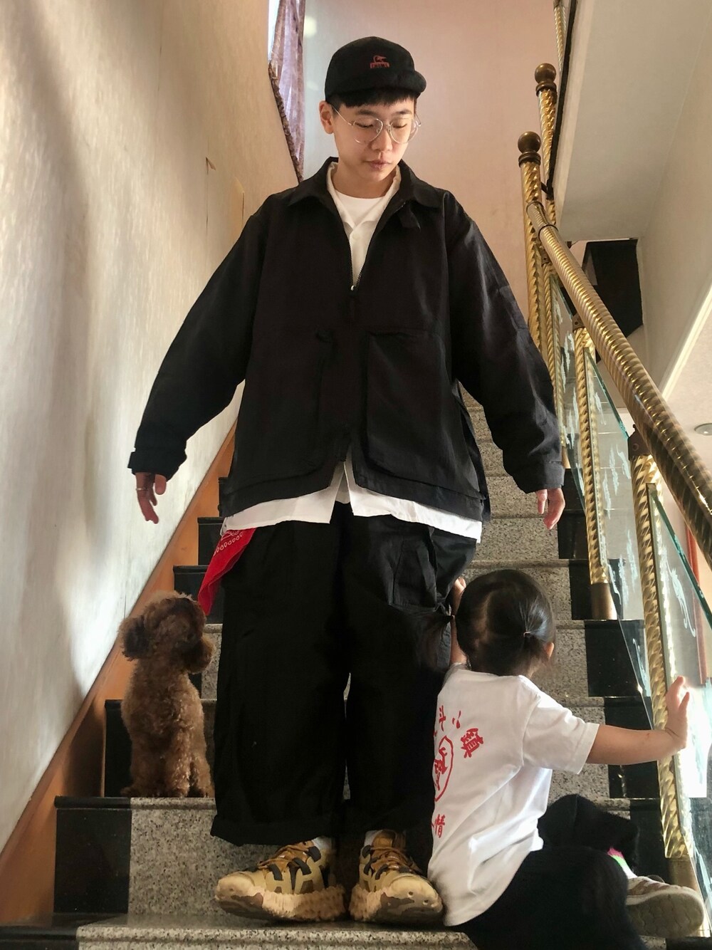 「girl、baby、CHUMS、GOOPiMADE、goopi」｜「Goopimadeのアイテム（ジャケット/アウター、ブラック系）」を使った、wyy_607さん（レディース・165cm）の冬コーディネートの1枚目の写真