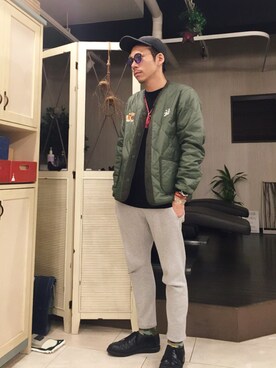 「Alpha Industries（アルファインダストリーズ）のアイテム（ブルゾン）」を使った、Chuuuさん（メンズ・171cm）の冬コーディネート