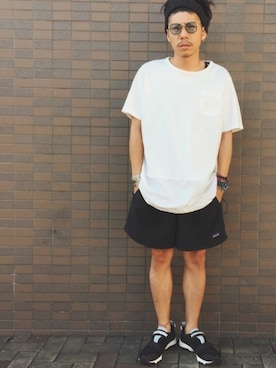 「MANASTASH（マナスタッシュ）のアイテム（シューズ）」を使った、Chuuuさん（メンズ・171cm）の夏コーディネート