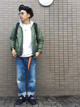 「Alpha Industries（アルファインダストリーズ）のアイテム（ブルゾン）」を使った、Chuuuさん（メンズ・171cm）の冬コーディネート