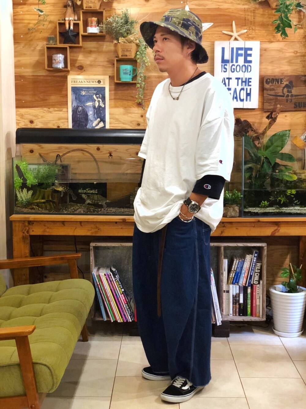 Champion/チャンピオン 七分袖ベースボールTシャツを使った人気