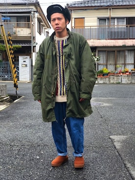 「ノースフェイス」｜「アイテム（モッズコート）」を使った、Chuuuさん（メンズ・171cm）の冬コーディネート