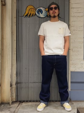 「Schott（ショット）のSchott/ショット/TC WORK PANTS/ティーシー ワーク パンツ（チノパンツ）」を使った、Ryuji Abeさん（メンズ・176cm）の春コーディネート
