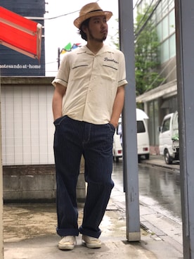 「ヒッコリーパンツ」｜Ryuji Abeさん（メンズ・176cm）の春コーディネート