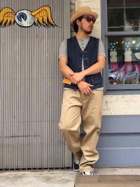 「schott（ショット）のアイテム（帽子）」を使った、Ryuji Abeさん（メンズ・176cm）の春コーディネート