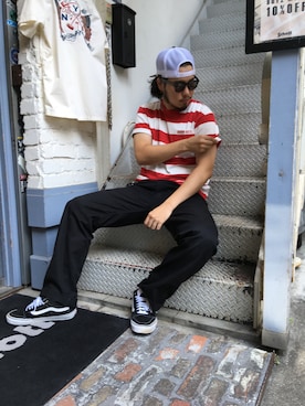 「schott（ショット）のアイテム（キャップ）」を使った、Ryuji Abeさん（メンズ・176cm）の夏コーディネート