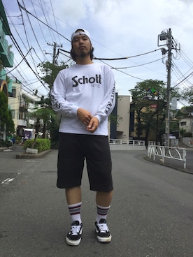 「schott（ショット）のSchott/ショット/ARMY FATIGUE BORDER SHORTS/アーミー ファティーグ ボーダー ショーツ（その他パンツ）」を使った、Ryuji Abeさん（メンズ・176cm）の夏コーディネート