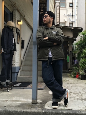 「schott（ショット）のアイテム（帽子）」を使った、Ryuji Abeさん（メンズ・176cm）の秋コーディネート