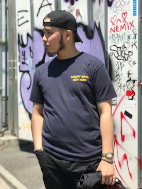 「schott（ショット）のアイテム（キャップ）」を使った、Ryuji Abeさん（メンズ・176cm）の春コーディネート