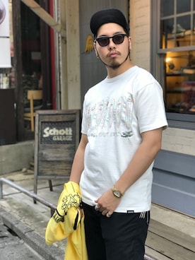 「Schott（ショット）のSchott/ショット/TC WORK PANTS/ティーシー ワーク パンツ（チノパンツ）」を使った、Ryuji Abeさん（メンズ・176cm）の夏コーディネート