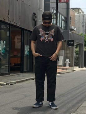 「Schott（ショット）のSchott/ショット/TC WORK PANTS/ティーシー ワーク パンツ（チノパンツ）」を使った、Ryuji Abeさん（メンズ・176cm）の夏コーディネート