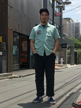 「Schott（ショット）のSchott/ショット/TC WORK PANTS/ティーシー ワーク パンツ（チノパンツ）」を使った、Ryuji Abeさん（メンズ・176cm）の夏コーディネート