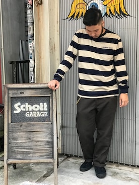 「Schott（ショット）のSchott/ショット/TC WORK PANTS/ティーシー ワーク パンツ（チノパンツ）」を使った、Ryuji Abeさん（メンズ・176cm）の夏コーディネート