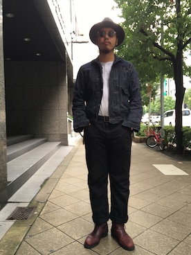 「Schott（ショット）のSchott/ショット/TC WORK PANTS/ティーシー ワーク パンツ（チノパンツ）」を使った、Ryuji Abeさん（メンズ・176cm）の秋コーディネート