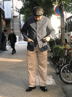 「Schott（ショット）のSchott/ショット/TC WORK PANTS/ティーシー ワーク パンツ（チノパンツ）」を使った、Ryuji Abeさん（メンズ・176cm）の秋コーディネート
