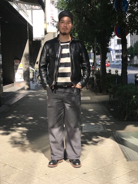 「Schott（ショット）のSchott/ショット/TC WORK PANTS/ティーシー ワーク パンツ（チノパンツ）」を使った、Ryuji Abeさん（メンズ・176cm）の秋コーディネート