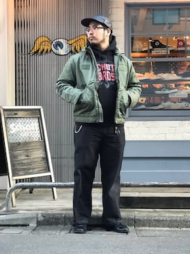 「schott（ショット）のアイテム（キャップ）」を使った、Ryuji Abeさん（メンズ・176cm）の冬コーディネート