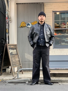 「schott（ショット）のアイテム（帽子）」を使った、Ryuji Abeさん（メンズ・176cm）の冬コーディネート