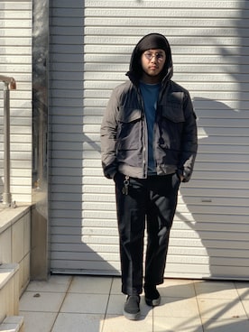 「アイテム（ミリタリージャケット、グレー系）」を使った、Ryuji Abeさん（メンズ・176cm）の冬コーディネート