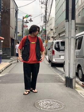 「schott（ショット）のアイテム（スラックス）」を使った、Ryuji Abeさん（メンズ・176cm）の夏コーディネート