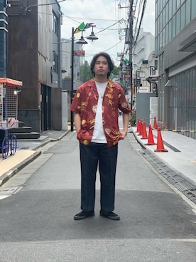 「schott（ショット）のSchott/ショット/HAWAIIAN SHIRT PLANET/ハワイアンシャツ プラネット（シャツ/ブラウス）」を使った、Ryuji Abeさん（メンズ・176cm）の春コーディネート