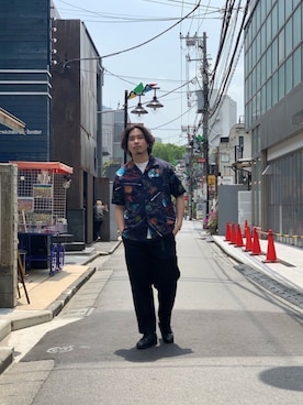 「schott（ショット）のSchott/ショット/HAWAIIAN SHIRT PLANET/ハワイアンシャツ プラネット（シャツ/ブラウス）」を使った、Ryuji Abeさん（メンズ・176cm）の夏コーディネート