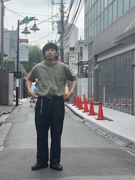 「schott（ショット）のアイテム（スラックス）」を使った、Ryuji Abeさん（メンズ・176cm）の夏コーディネート