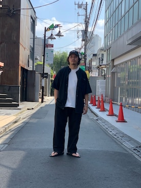 「schott（ショット）のアイテム（スラックス）」を使った、Ryuji Abeさん（メンズ・176cm）の夏コーディネート