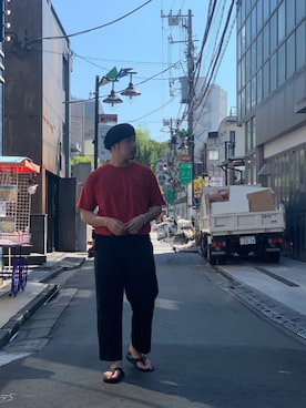 「schott（ショット）のアイテム（スラックス）」を使った、Ryuji Abeさん（メンズ・176cm）の夏コーディネート