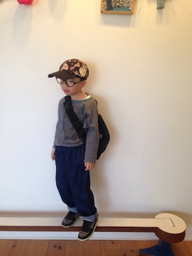 「haco!（ハコ）のアイテム（キャップ）」を使った、tentenさん（キッズ・120cm）の春コーディネート