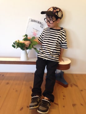 「haco!（ハコ）のアイテム（キャップ）」を使った、tentenさん（キッズ・120cm）の春コーディネート