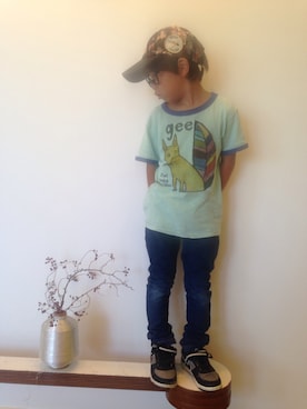 「haco!（ハコ）のアイテム（キャップ）」を使った、tentenさん（キッズ・120cm）の夏コーディネート