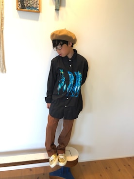 「KANGOL（カンゴール）のアイテム（ハンチング/ベレー帽）」を使った、tentenさん（キッズ・130cm）の夏コーディネート