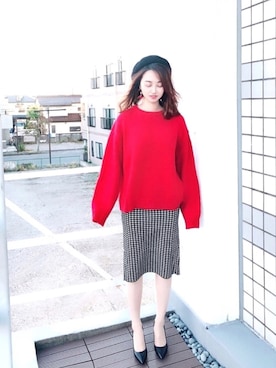 「レッド」｜「アイテム（ハンチング/ベレー帽）」を使った、miaさん（レディース・163cm）の秋コーディネート
