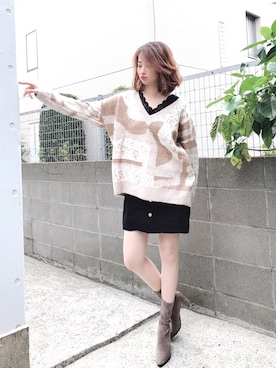 「アイテム（キャミソール、ブラック系）」を使った、miaさん（レディース・163cm）の冬コーディネート