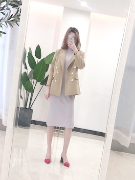 「アイテム（テーラードジャケット、イエロー系）」を使った、miaさん（レディース・163cm）の秋コーディネート